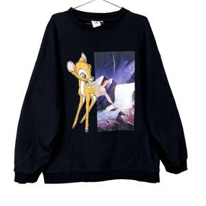 Disney X‎ ChinStudio Bambi Oversized Black Graphic Crewneck Sweatshirt Large